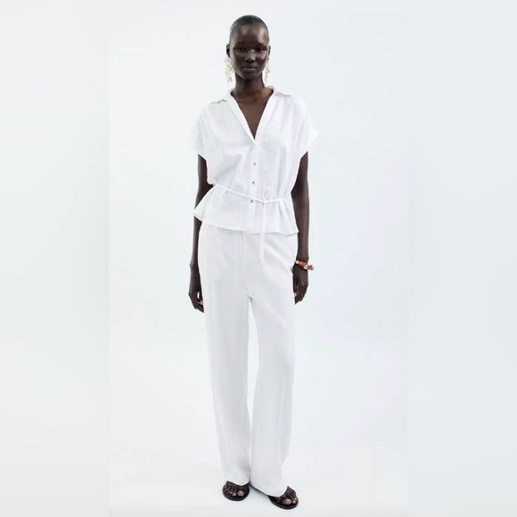 ZARA Belted Linen Blouse - Picture 6 of 9